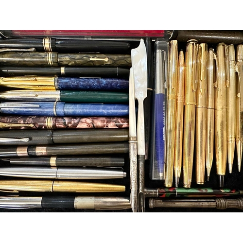 1434 - A Quantity of Fountain Pens & Associated, approx 60+, comprising fountain tens, ballpoint pens, penc... 