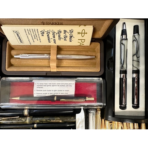 1434 - A Quantity of Fountain Pens & Associated, approx 60+, comprising fountain tens, ballpoint pens, penc... 