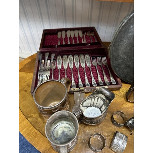 1444 - A Mixed Lot, to include - metalware, odd silver items including jugs, spoons etc. fish and knife set... 