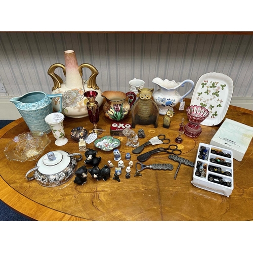 1522 - Miscellaneous Box of Pottery, Porcelain, Glass & Collectibles, including a large antique twin handle... 