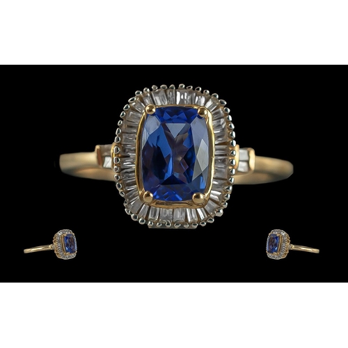 212 - Ladies Attractive 9ct Gold Tanzanite and Diamond Set Dress Ring, full hallmark to interior of shank,... 