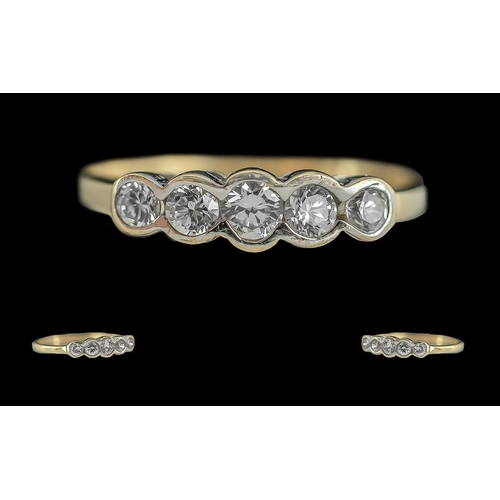 236 - Antique Period Pleasing 9ct Gold 5 Stone CZ Dress Set Ring - Full Hallmark To Shank. Ring Size (R)