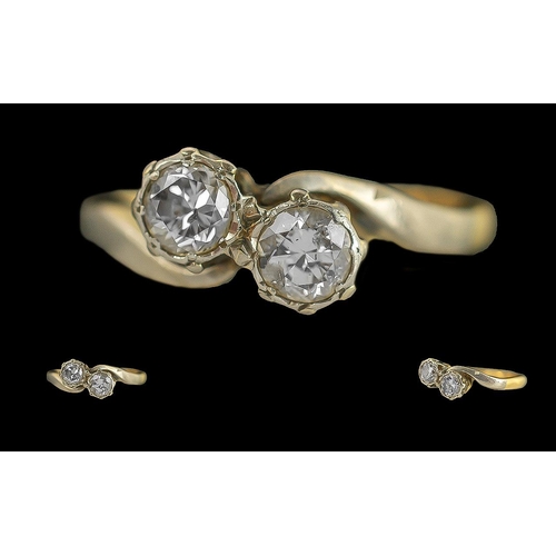 237 - 18ct Gold - Pleasing Two Stone Diamond Set Ring, Marked 18ct and Platinum to Interior of Shank. The ... 