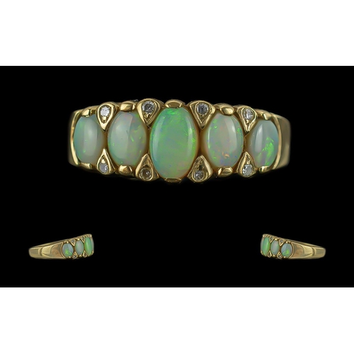 271 - Antique Period Pleasing Ladies 9ct Gold Opal and Diamond Set Ring, full hallmark to interior of shan... 