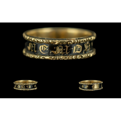 41 - Early Victorian 18ct Gold and Black Enamel Mourning Ring, engraved ''Robert Laing, Died 1st July 184... 