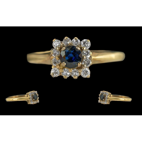 74 - Ladies 9ct Gold Petite Sapphire and Diamond Set Cluster Ring of square form, full hallmark to shank,... 