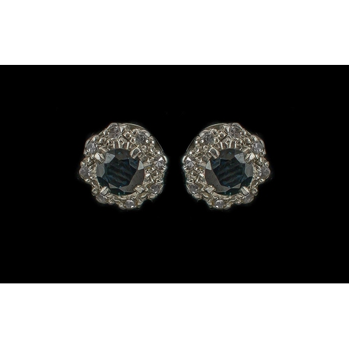 76A - Ladies Pair of 18ct Gold Sapphire and Diamond Set Earrings. The Blue Sapphires of Good Colour & The ... 