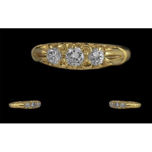 77A - Antique Period Ladies 18ct Gold 3 Stone Diamond Set Ring - Full Hallmark To Interior Of Shank. The 3... 