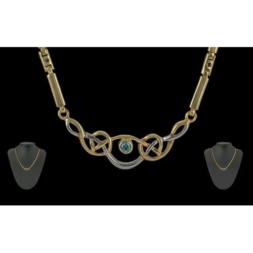 86 - Ladies Pleasing 9ct Gold Two Tone Gold Gem Set Necklace. Marked 9.375, Pleasing Design. Length 18 In... 