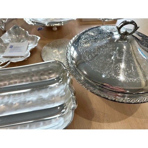 1235 - Two Boxes of Quality Silver Plated Ware, mostly new and unused, includes two lidded glass oblong Pyr... 