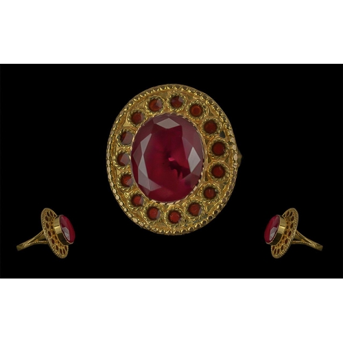 Ladies 21ct Gold Red Spinel Set Dress Ring, Marked 875, 21ct Gold and