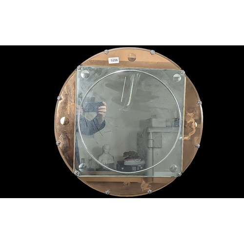 1056 - Art Deco Style Round Mirror, with copper coloured glass edging.  22'' diameter.