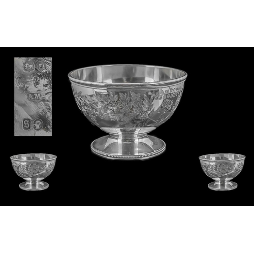 106 - Victorian Period 1837 - 1901 Small Sterling Silver Quality Pedestal Bowl with Engraved Leaf Decorati... 