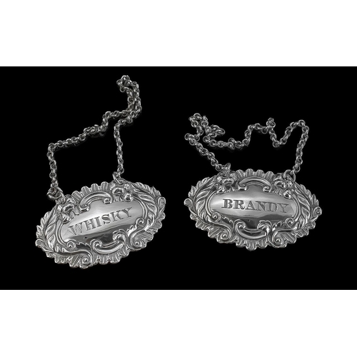 114 - William IV Excellent Pair of Sterling Silver Spirit Labels, Brandy & Whisky, Hallmark Birmingham 183... 