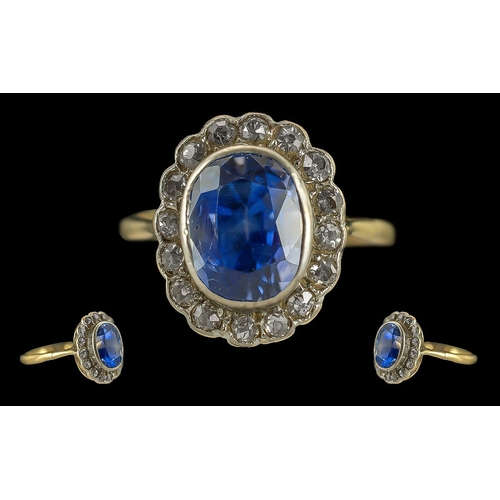 11A - Antique Period Ladies Quality 18ct Gold Blue Sapphire and Diamond Set Cluster Ring, Marked 18ct to I... 