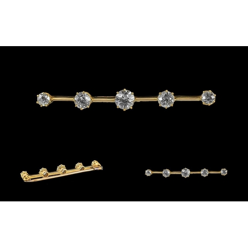 12 - Ladies 1920's Excellent Quality 18ct Gold 5 Stone Diamond Set Bar Brooch, Not Marked but Tests High ... 