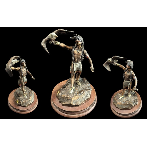 1351 - 'Legends' Spelter Figure 'Keeper of Eagles', signed C A Pardell, depicts a figure of a Native Americ... 