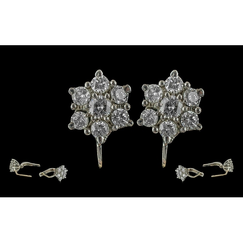 15 - Ladies - Excellent Quality Pair of 18ct White Gold Diamond Set Cluster Earrings. Marked 750 - 18ct. ... 