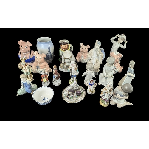 1501 - Miscellaneous Box of Pottery & Porcelain, including Nat West Piggy Banks, ornaments, Lladro, Royal C... 