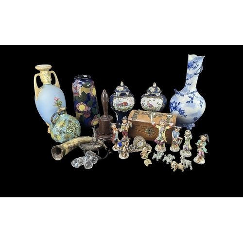 1502 - Miscellaneous Box of Collectibles, including a wooden tea chest, two lidded ginger jars, Royal Stanl... 