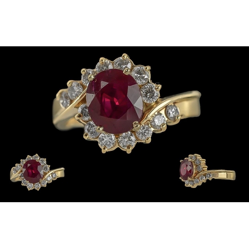 16 - Ladies Pleasing Quality 18ct Gold Ruby and Diamond Set Ring, full hallmark to interior of shank, the... 