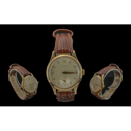 165 - Garrard - Gents Quality 9ct Gold Cased Mechanical Wrist Watch. c.1950's. Features White Dial, Subsid... 