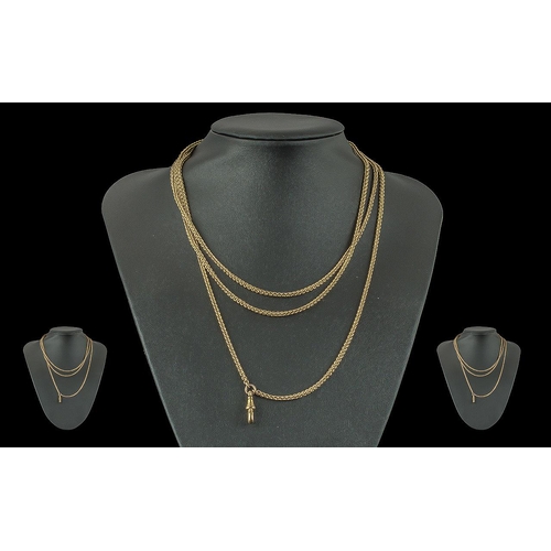 166A - Late Victorian Period Good Quality Gold Plated Long Belcher Chain, with lobster claw clasp, of excel... 