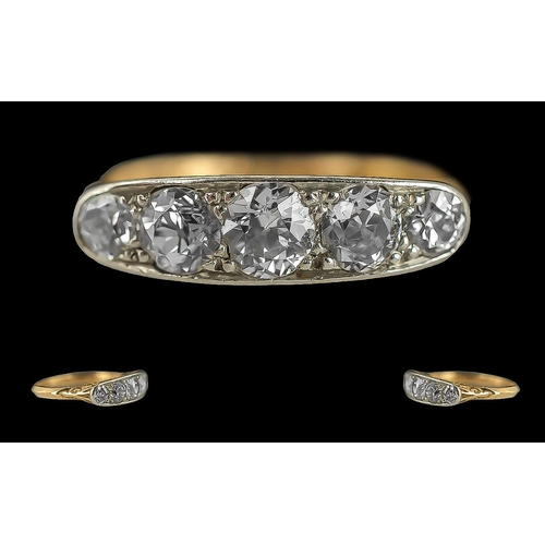 17 - Edwardian Period 1901 - 1910 Ladies Superb 18ct Gold Five Stone Diamond Set Ring in a raised pave se... 