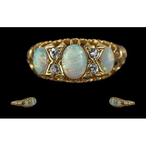 18 - Edwardian Period 1901 - 1910 Ladies Attractive 18ct Gold Opal and Diamond Set Ring, in a raised open... 