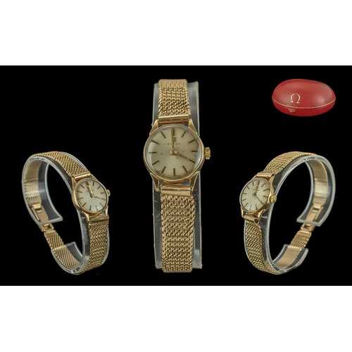 181 - Omega Ladies 1970's 9ct Gold Mechanical Bracelet Watch. Marked 9.375. Excellent 9ct Gold Mesh Bracel... 