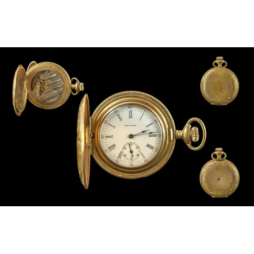 182 - American Waltham Watch Company Superior 18ct Gold Plated Full Hunter Keyless Pocket Watch, with Disp... 