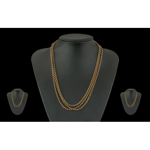 19 - Victorian Period Pleasing Quality Ladies 9ct Gold Belcher Chain of long length, marked 9ct, good war... 