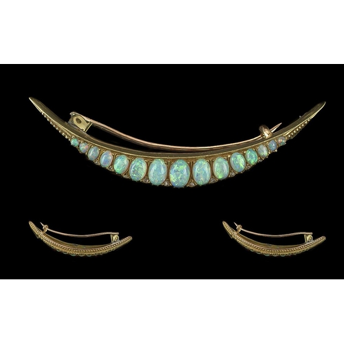 20A - Antique Period Superb Quality Ladies 15ct Gold Opal Set Large Crescent Brooch, tests 15ct gold, the ... 