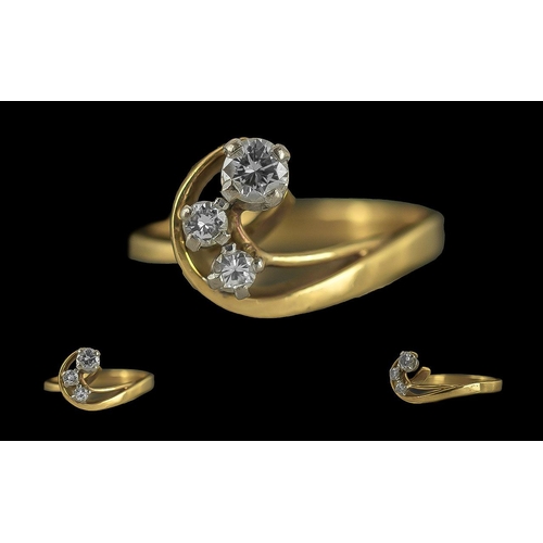 224 - Ladies Attractive / Contemporary 18ct Gold 3 Stone Diamond Set Dress Ring, Not Marked but Tests High... 