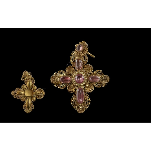 229 - Georgian Period 18ct Gold Gem Set Ornate Cross, Not Marked but Tests 18ct Gold. Measures Approx 5 by... 