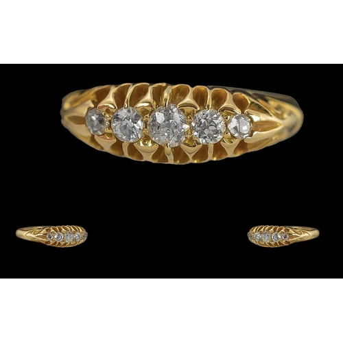 234 - Edwardian Period 1901 - 1910 Ladies 18ct Gold 5 Stone Diamond Set Ring, Raised Ornate Setting, Full ... 