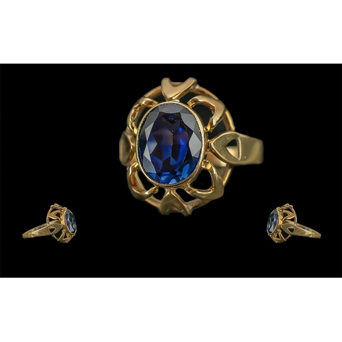 235 - Antique Period Quality Ladies 15ct Gold Single Stone Blue Spinel Set Ring, Not Marked but Tests 15ct... 