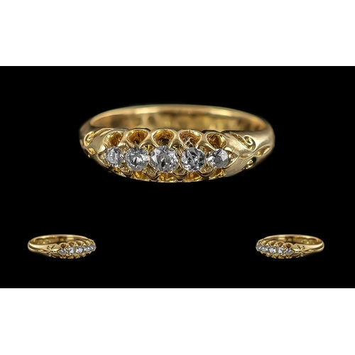 236 - Antique Period Pleasing Quality Ladies 18ct Gold Five Stone Diamond Set Ring, with rich gold colour,... 