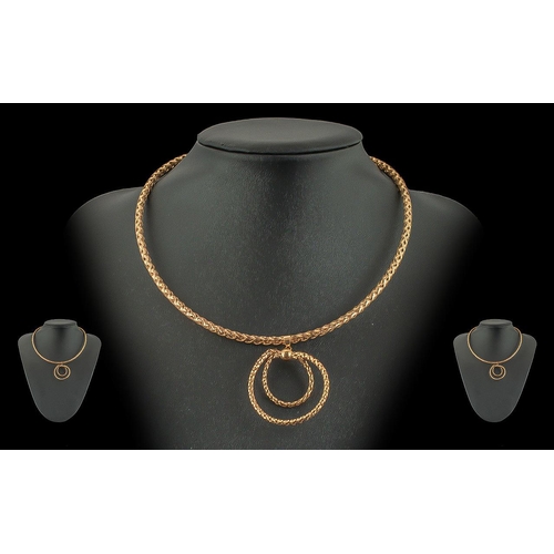 23A - Ladies Attractive and Pleasing Design 9ct Gold Necklace, With Drop Hoofs, Marked 9.375. Rose Coloure... 