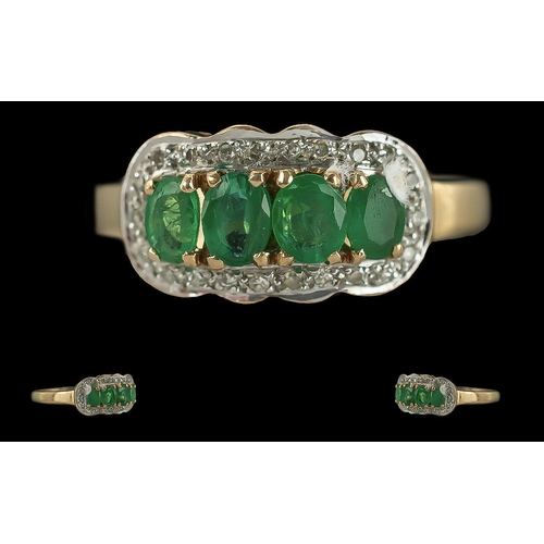 248 - Ladies Attractive 9ct Gold Emerald and Diamond Set Ring, Marked 9ct to Interior of Shank. The Emeral... 