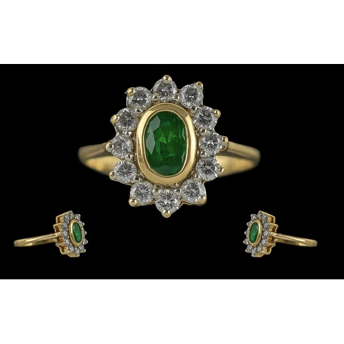 24A - Ladies - Attractive 18ct Gold Emerald and Diamond Set Cluster Ring, Full Hallmark to Interior of Sha... 