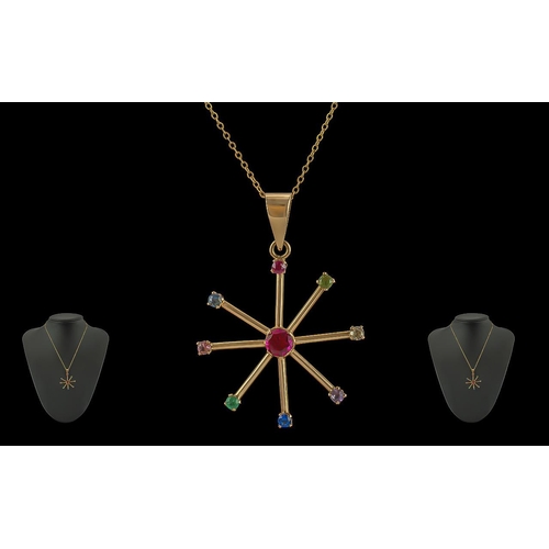 25 - Ladies - Attractive and Pleasing 15ct Gold Gem Set Pendant, Attached to a 18ct Gold Chain, Marked fo... 