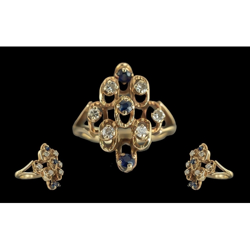 260 - Ladies Contemporary Designed 9ct Gold Diamond and Sapphire Set Ring, Marked 9ct to Shank. Diamonds a... 