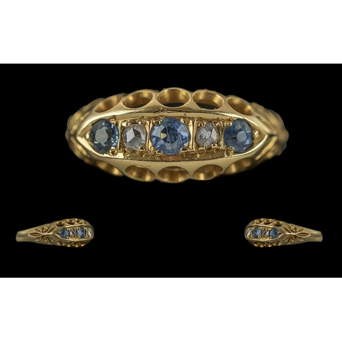 264 - Antique Period Ladies 18ct Gold Sapphire and Diamond Set Ring, Pave Set. Full Hallmark to Interior o... 