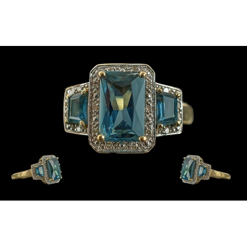 265 - Ladies 9ct Gold Blue Topaz and Diamond Set Dress Ring, Full Hallmark to Interior of Shank, The Topaz... 