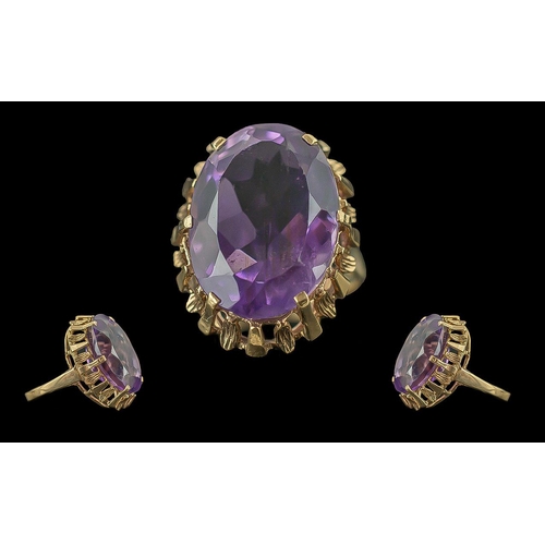 267 - Ladies Pleasing 9ct Gold Single Stone Amethyst Set Ring, Full Hallmark to Interior of Shank, The Lar... 