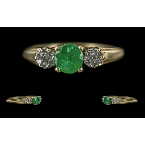 269 - Ladies 9ct Gold Emerald and Diamond Set Dress Ring, Marked 9ct to Shank, Emerald and Diamonds of Ple... 