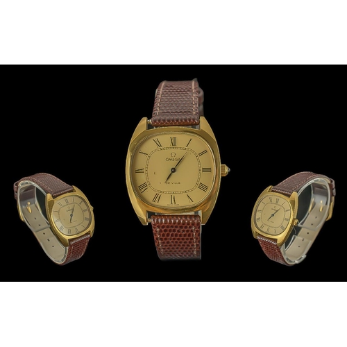 293 - Omega - Deville Gents Gold on Steel Quartz Wrist Watch. c.1980's. Classic Form, Champagne Dial.