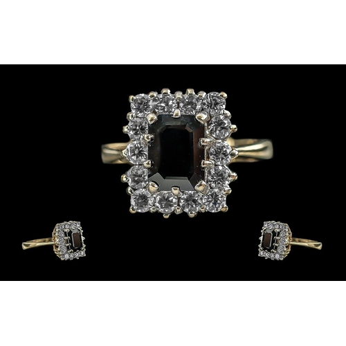 314 - Ladies 9ct Gold Sapphire and CZ Set Cluster Ring. Full Hallmark to Interior of Shank. Sapphire and C... 