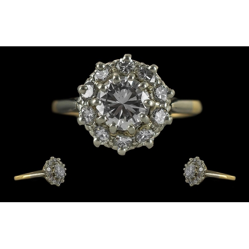 31A - Ladies 18ct Gold and Platinum Diamond Set Cluster Ring, Flower head Setting, Marked 18ct and Platinu... 